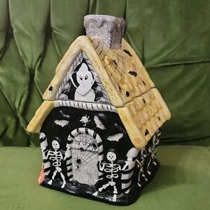 Halloween Skeleton House Cookie Jar - Black and Yellow
